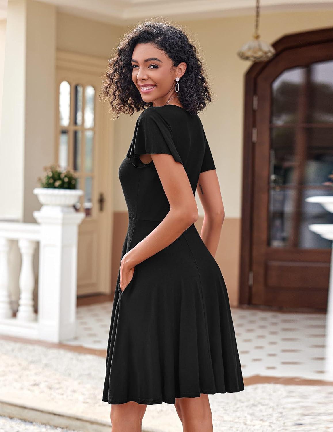 imageZeagoo Womens Summer Dress Casual Swing Floral Ruffle Short Sleeve Sundresses Beach Mini Aline Shift Dress 2026 with PocketsBlack