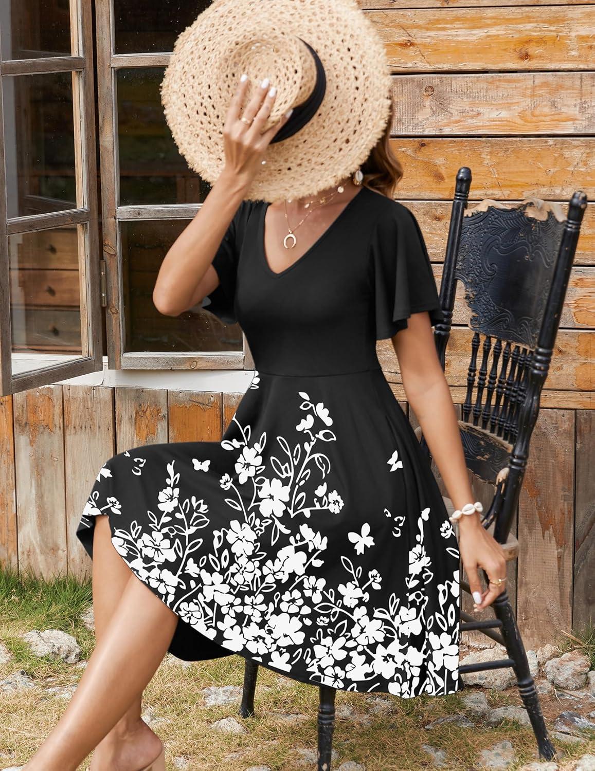 imageZeagoo Womens Summer Dress Casual Swing Floral Ruffle Short Sleeve Sundresses Beach Mini Aline Shift Dress 2026 with PocketsBlack Floral