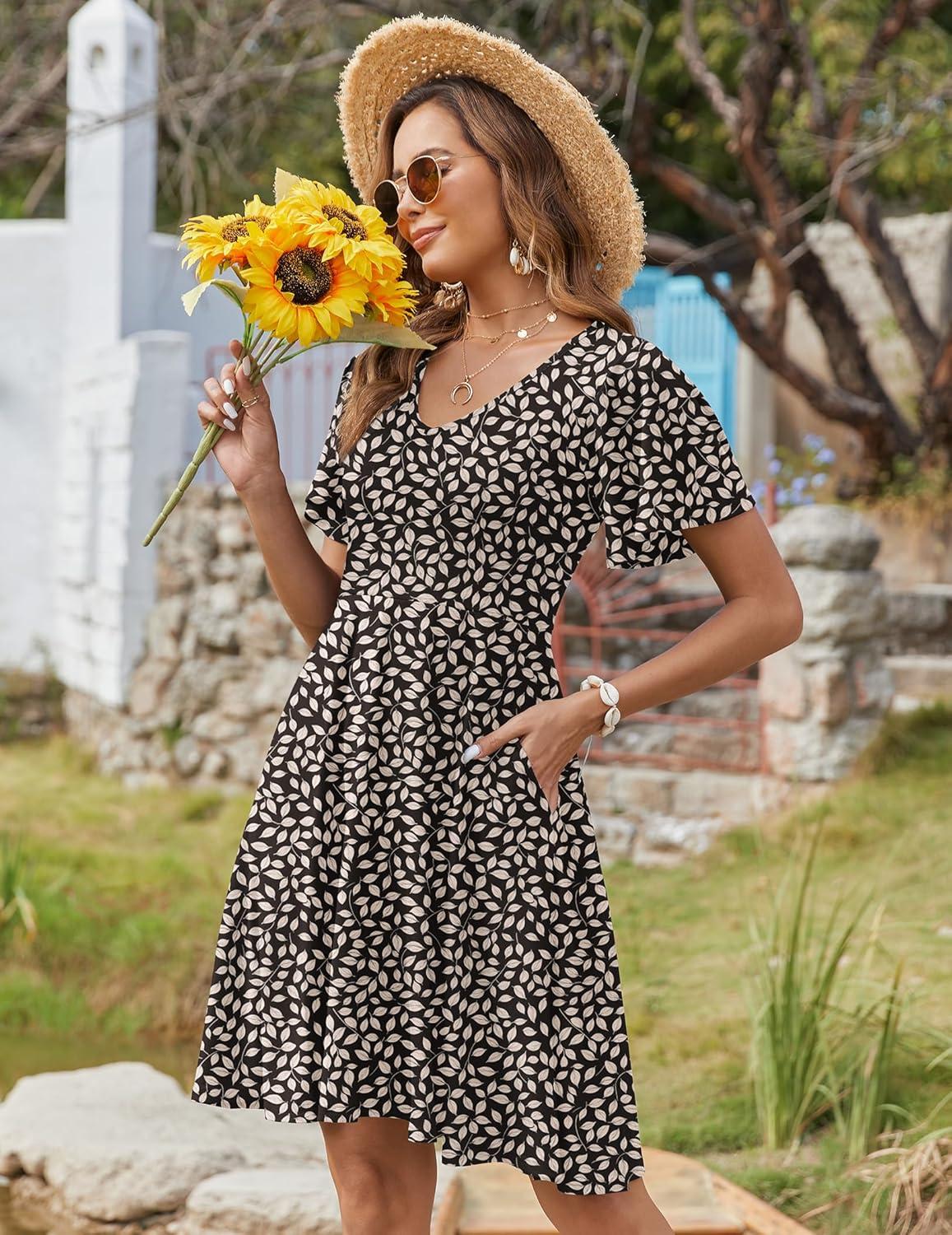 imageZeagoo Womens Summer Dress Casual Swing Floral Ruffle Short Sleeve Sundresses Beach Mini Aline Shift Dress 2026 with PocketsFloral