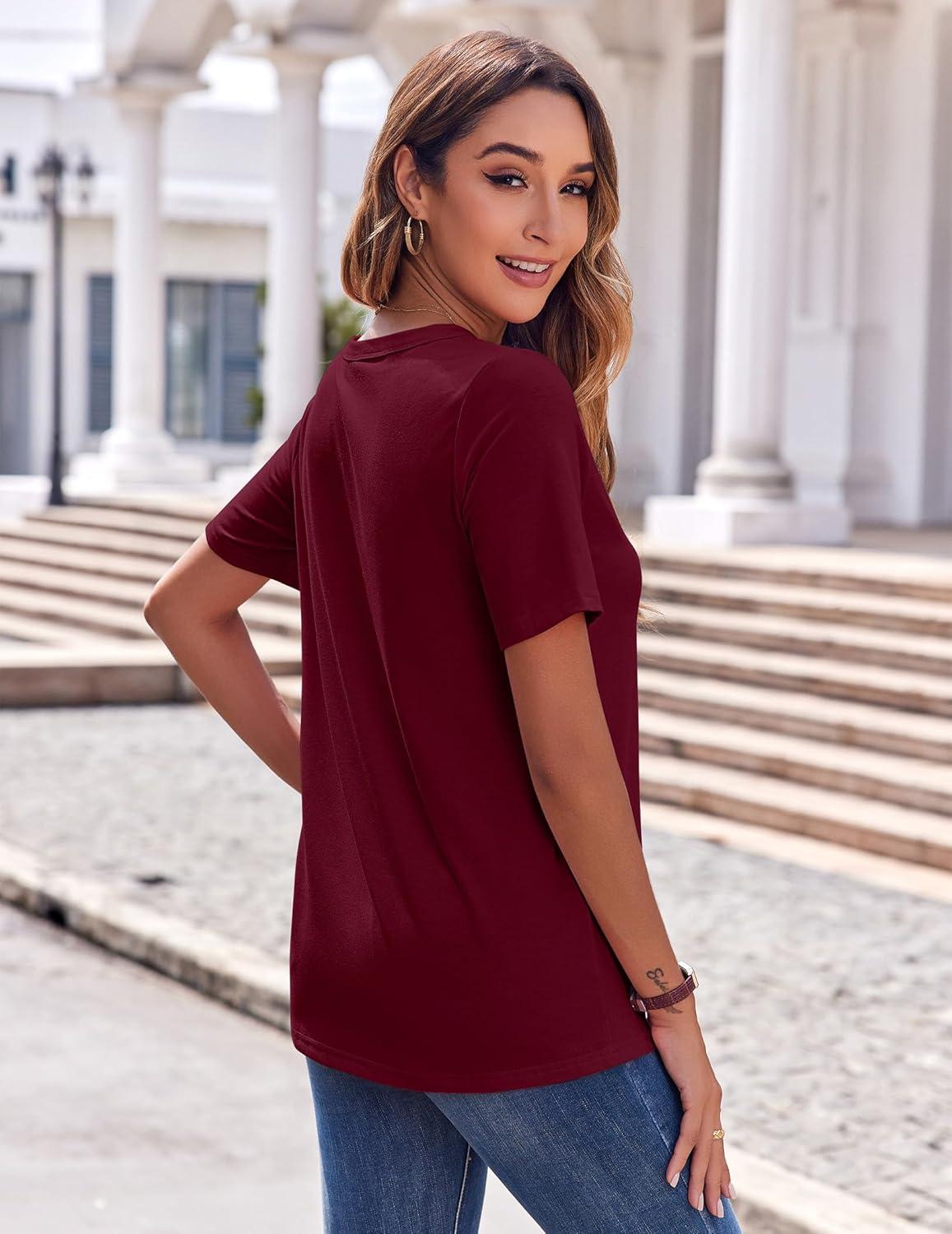imageZeagoo Womens Summer Tops Casual Short Sleeve V Neck Shirts Business Dressy Work BlousesWine Red