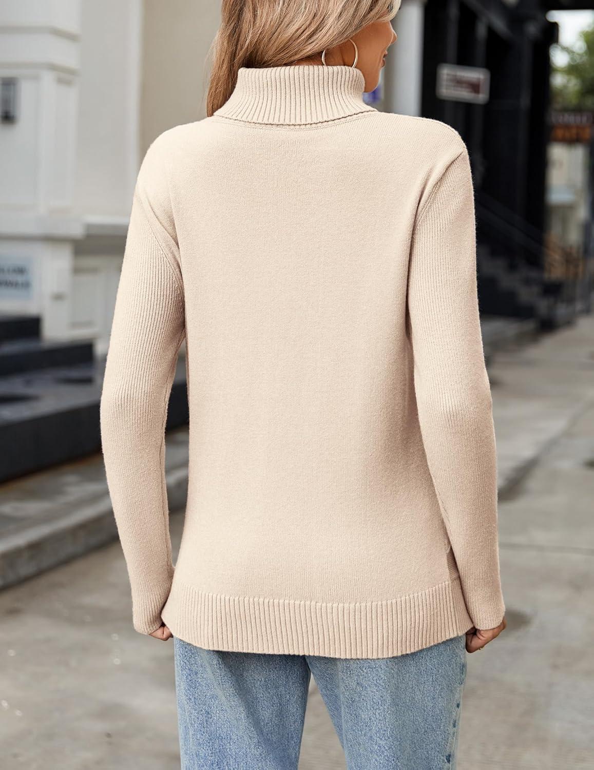 imageZeagoo Womens Turtleneck Sweater Fall Winter 2026 Long Sleeve Chunky Knitted Trendy Pullover TopsBeige