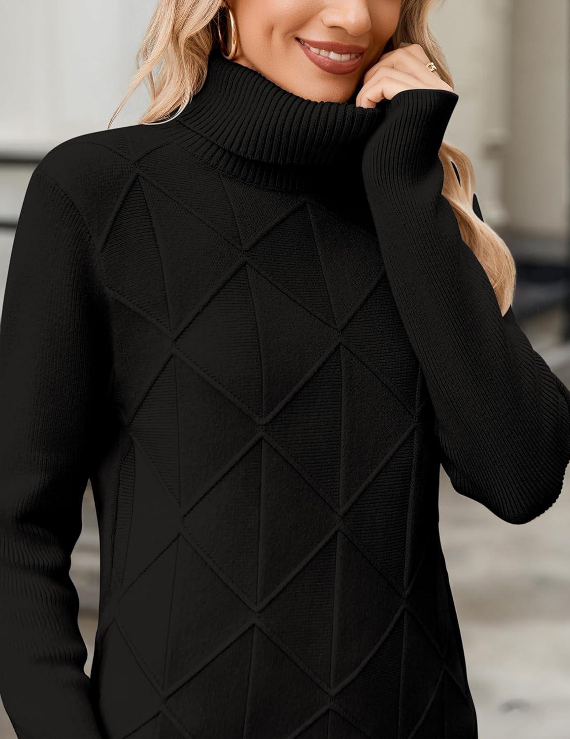 imageZeagoo Womens Turtleneck Sweater Fall Winter 2026 Long Sleeve Chunky Knitted Trendy Pullover TopsBlack