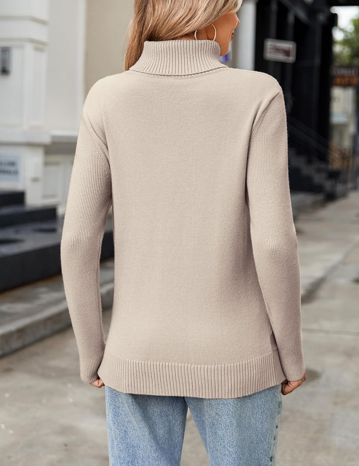 imageZeagoo Womens Turtleneck Sweater Fall Winter 2026 Long Sleeve Chunky Knitted Trendy Pullover TopsDark Apricot