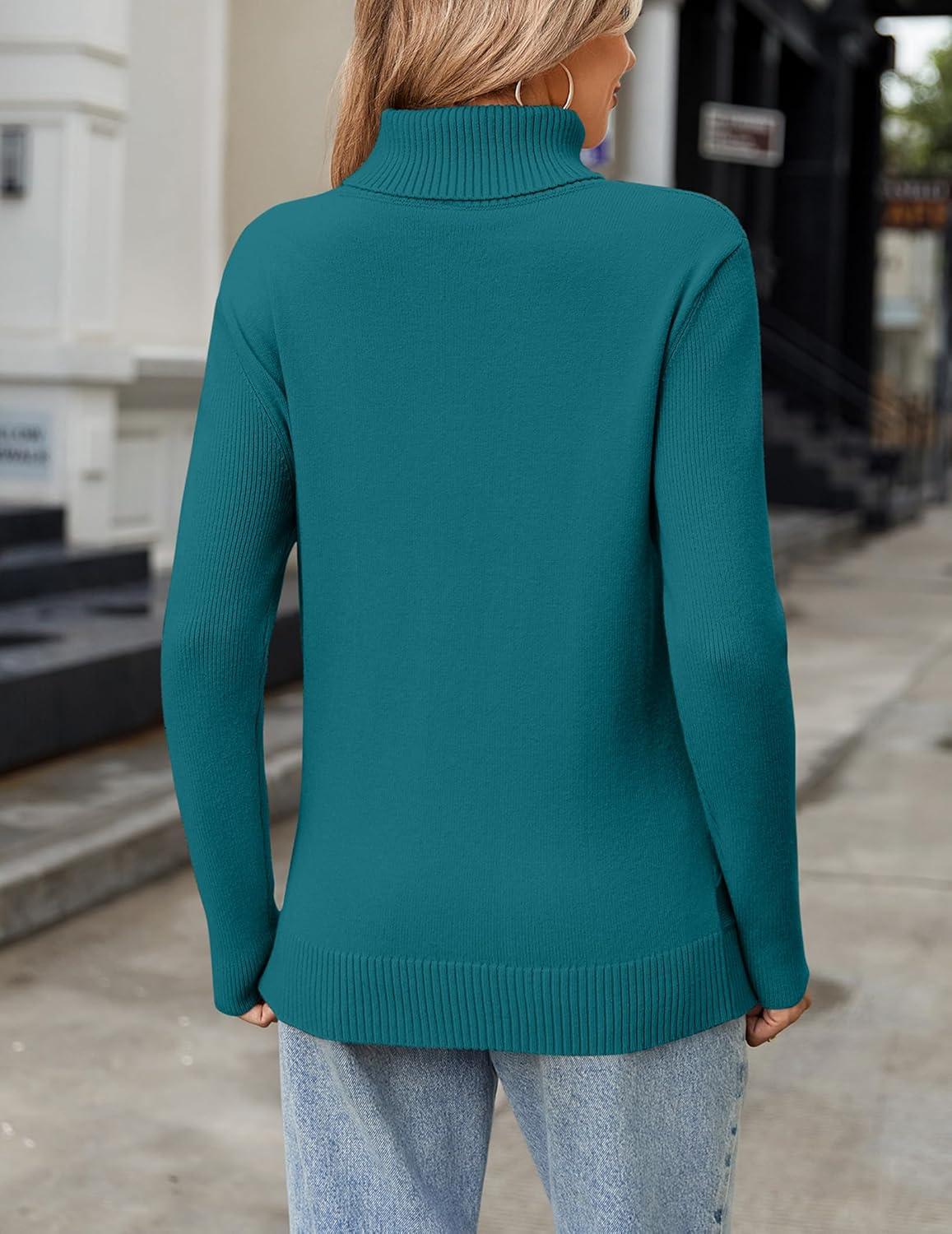imageZeagoo Womens Turtleneck Sweater Fall Winter 2026 Long Sleeve Chunky Knitted Trendy Pullover TopsLake Blue