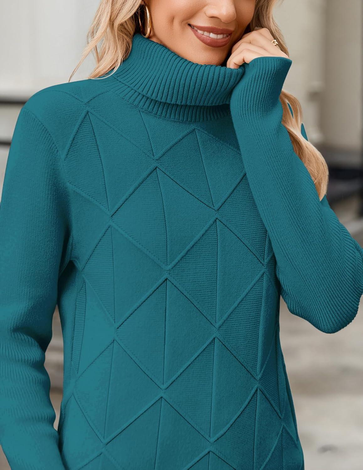 imageZeagoo Womens Turtleneck Sweater Fall Winter 2026 Long Sleeve Chunky Knitted Trendy Pullover TopsLake Blue
