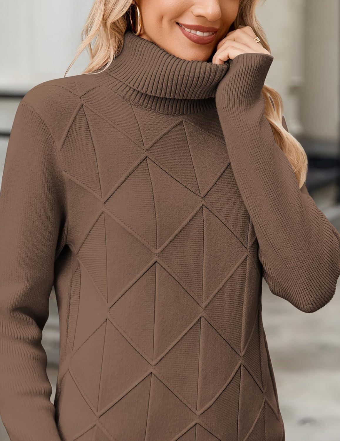 imageZeagoo Womens Turtleneck Sweater Fall Winter 2026 Long Sleeve Chunky Knitted Trendy Pullover TopsNutmeg