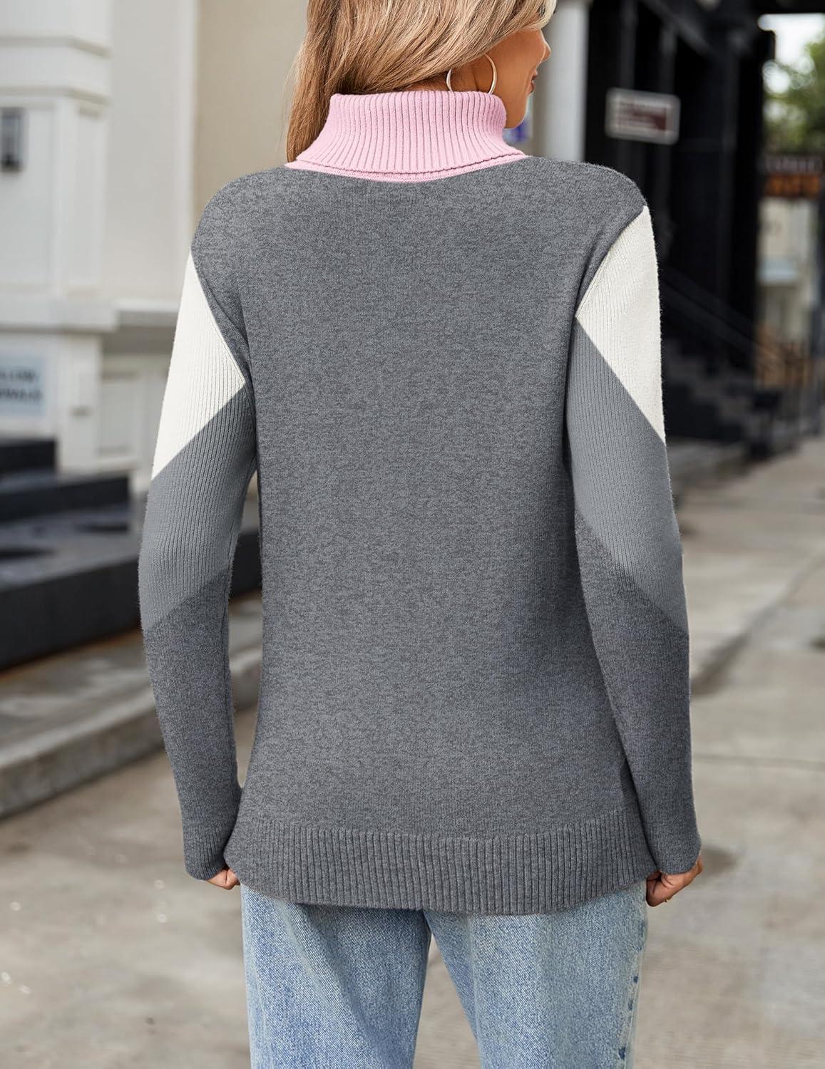imageZeagoo Womens Turtleneck Sweater Fall Winter 2026 Long Sleeve Chunky Knitted Trendy Pullover TopsPink Gray