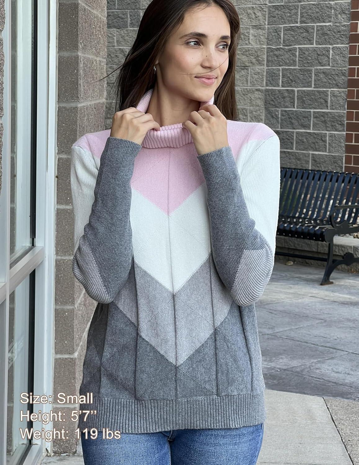 imageZeagoo Womens Turtleneck Sweater Fall Winter 2026 Long Sleeve Chunky Knitted Trendy Pullover TopsPink Gray