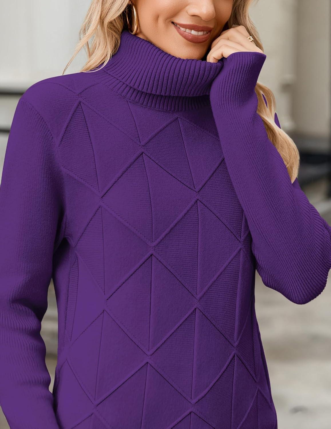 imageZeagoo Womens Turtleneck Sweater Fall Winter 2026 Long Sleeve Chunky Knitted Trendy Pullover TopsPurple