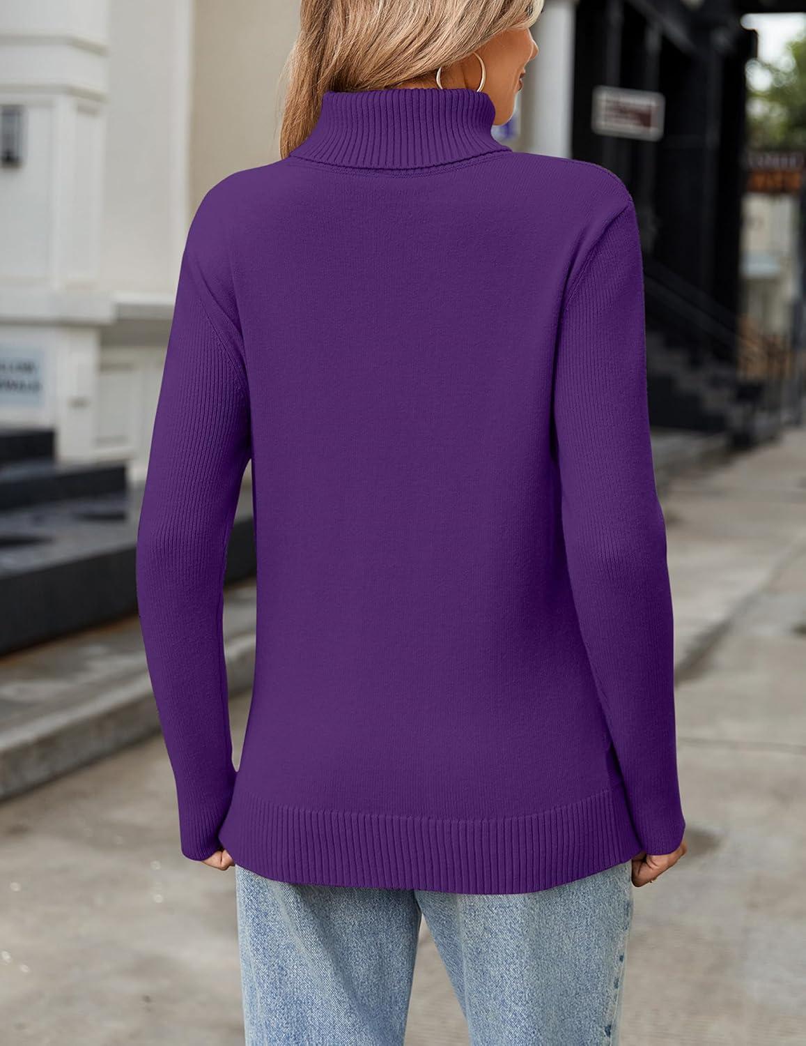 imageZeagoo Womens Turtleneck Sweater Fall Winter 2026 Long Sleeve Chunky Knitted Trendy Pullover TopsPurple