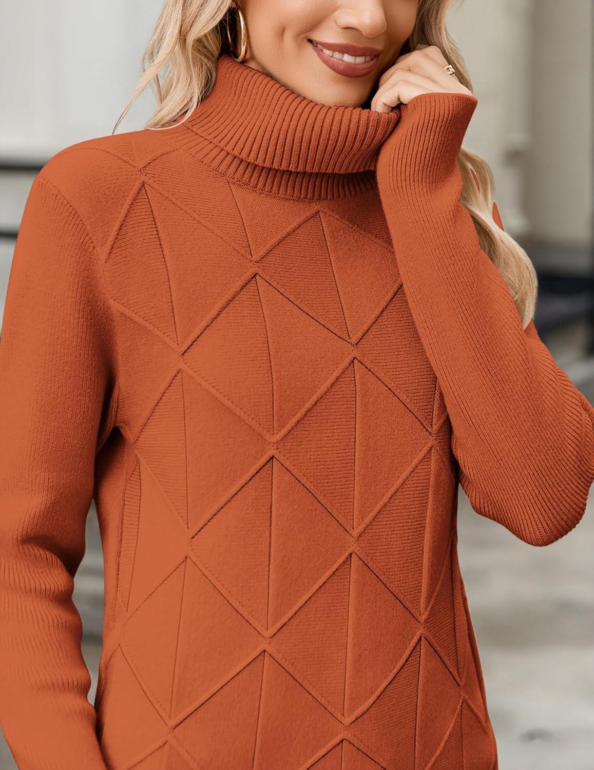 imageZeagoo Womens Turtleneck Sweater Fall Winter 2026 Long Sleeve Chunky Knitted Trendy Pullover TopsRust Red