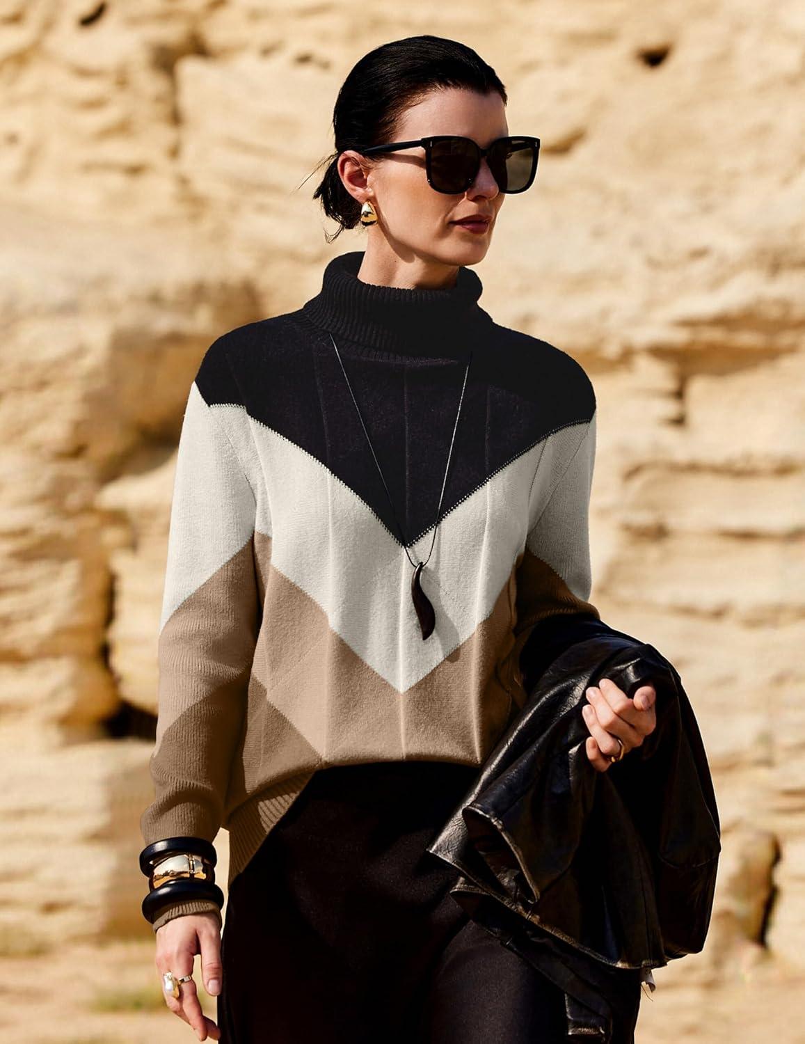 imageZeagoo Womens Turtleneck Sweater Fall Winter 2026 Long Sleeve Chunky Knitted Trendy Pullover TopsVbrown