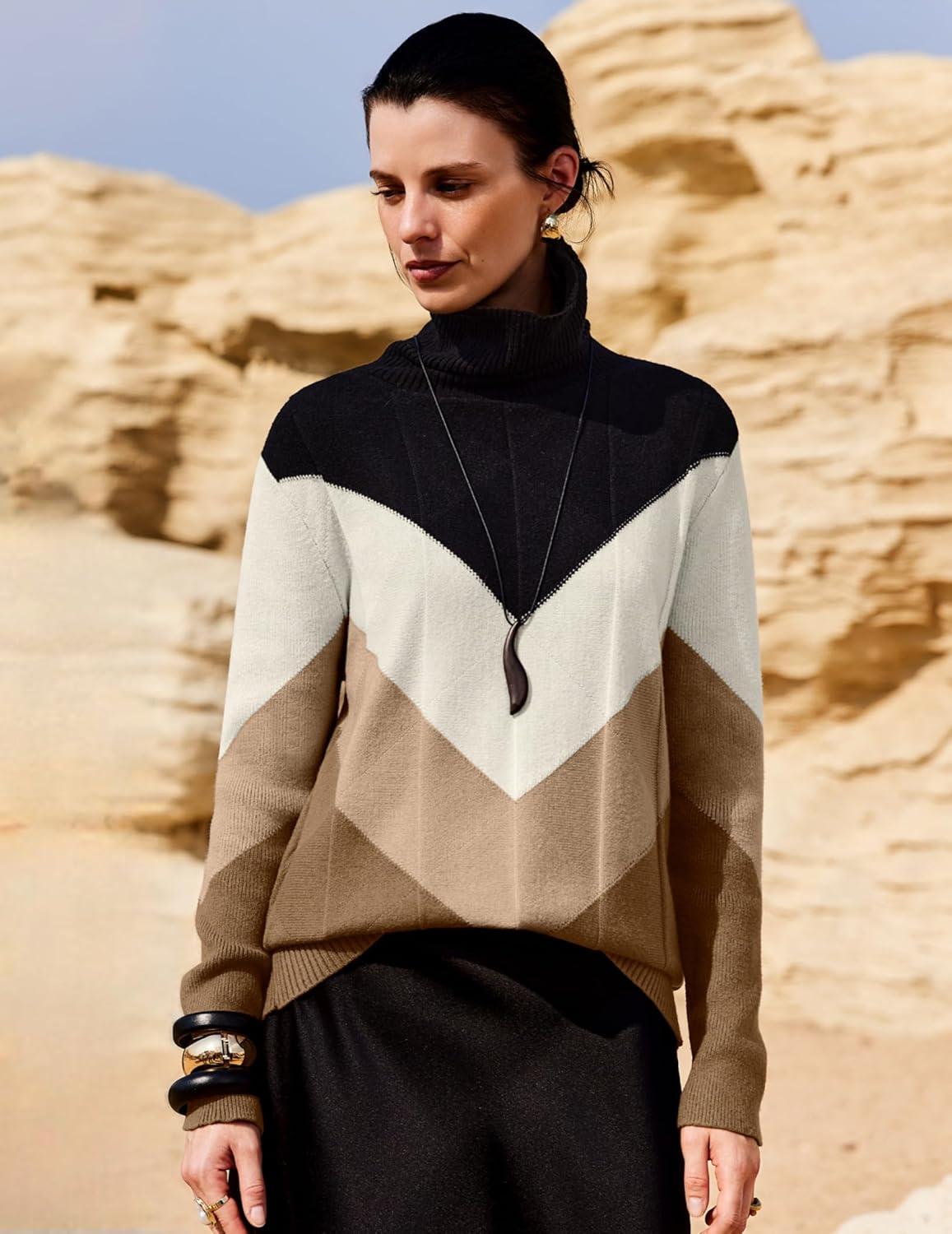 imageZeagoo Womens Turtleneck Sweater Fall Winter 2026 Long Sleeve Chunky Knitted Trendy Pullover TopsVbrown