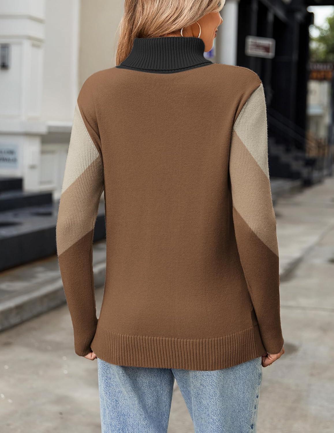 imageZeagoo Womens Turtleneck Sweater Fall Winter 2026 Long Sleeve Chunky Knitted Trendy Pullover TopsVbrown
