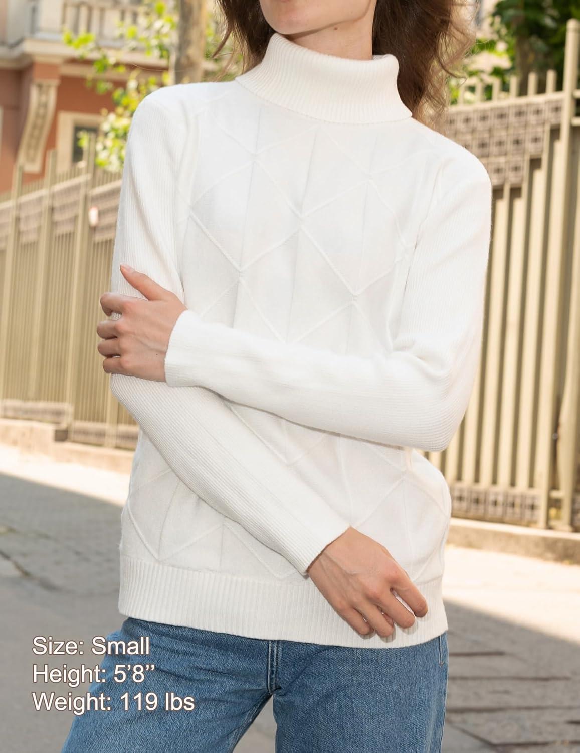 imageZeagoo Womens Turtleneck Sweater Fall Winter 2026 Long Sleeve Chunky Knitted Trendy Pullover TopsWhite