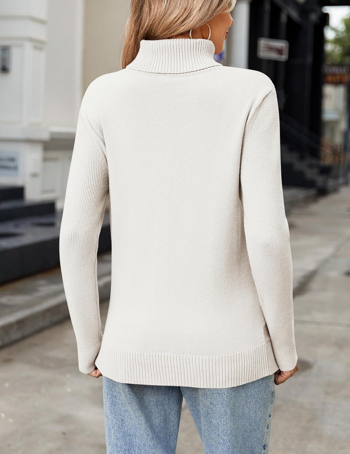 imageZeagoo Womens Turtleneck Sweater Fall Winter 2026 Long Sleeve Chunky Knitted Trendy Pullover TopsWhite