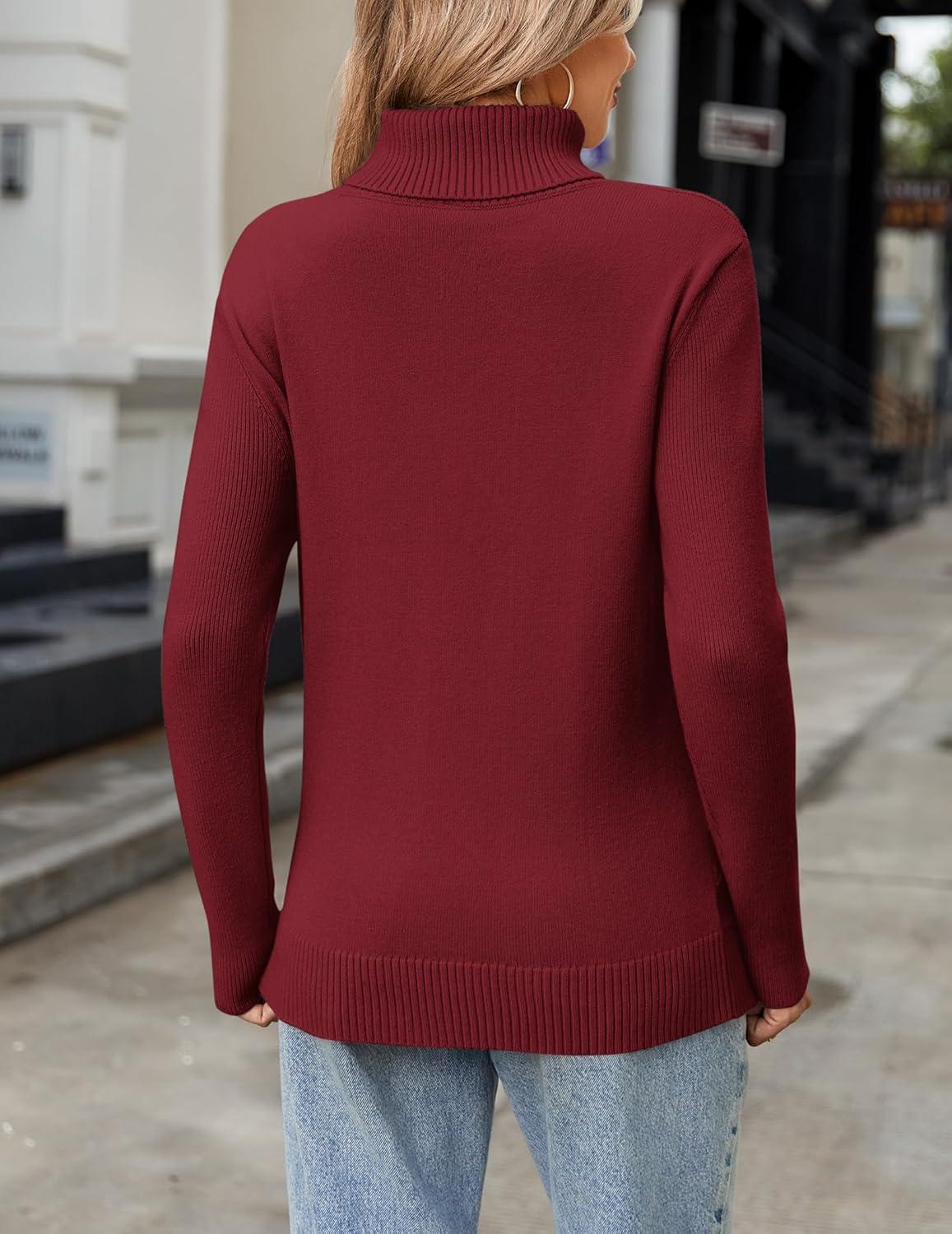 imageZeagoo Womens Turtleneck Sweater Fall Winter 2026 Long Sleeve Chunky Knitted Trendy Pullover TopsWine Red