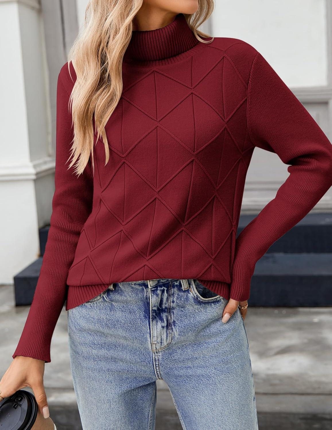 imageZeagoo Womens Turtleneck Sweater Fall Winter 2026 Long Sleeve Chunky Knitted Trendy Pullover TopsWine Red