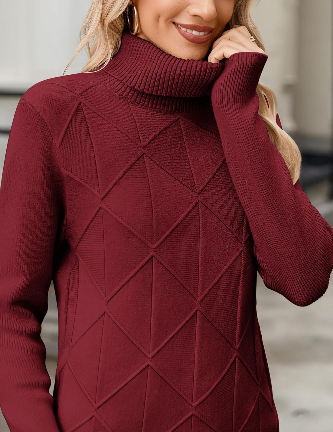 imageZeagoo Womens Turtleneck Sweater Fall Winter 2026 Long Sleeve Chunky Knitted Trendy Pullover TopsWine Red