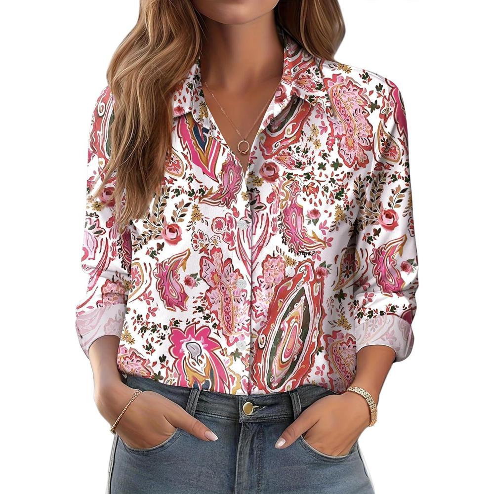 imageZeagoo Button Down Shirts for Women Dressy Floral Printed Long Sleeve Blouse Business Casual Work TopsCx244