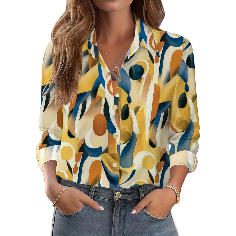 imageZeagoo Button Down Shirts for Women Dressy Floral Printed Long Sleeve Blouse Business Casual Work TopsMulticolor 579