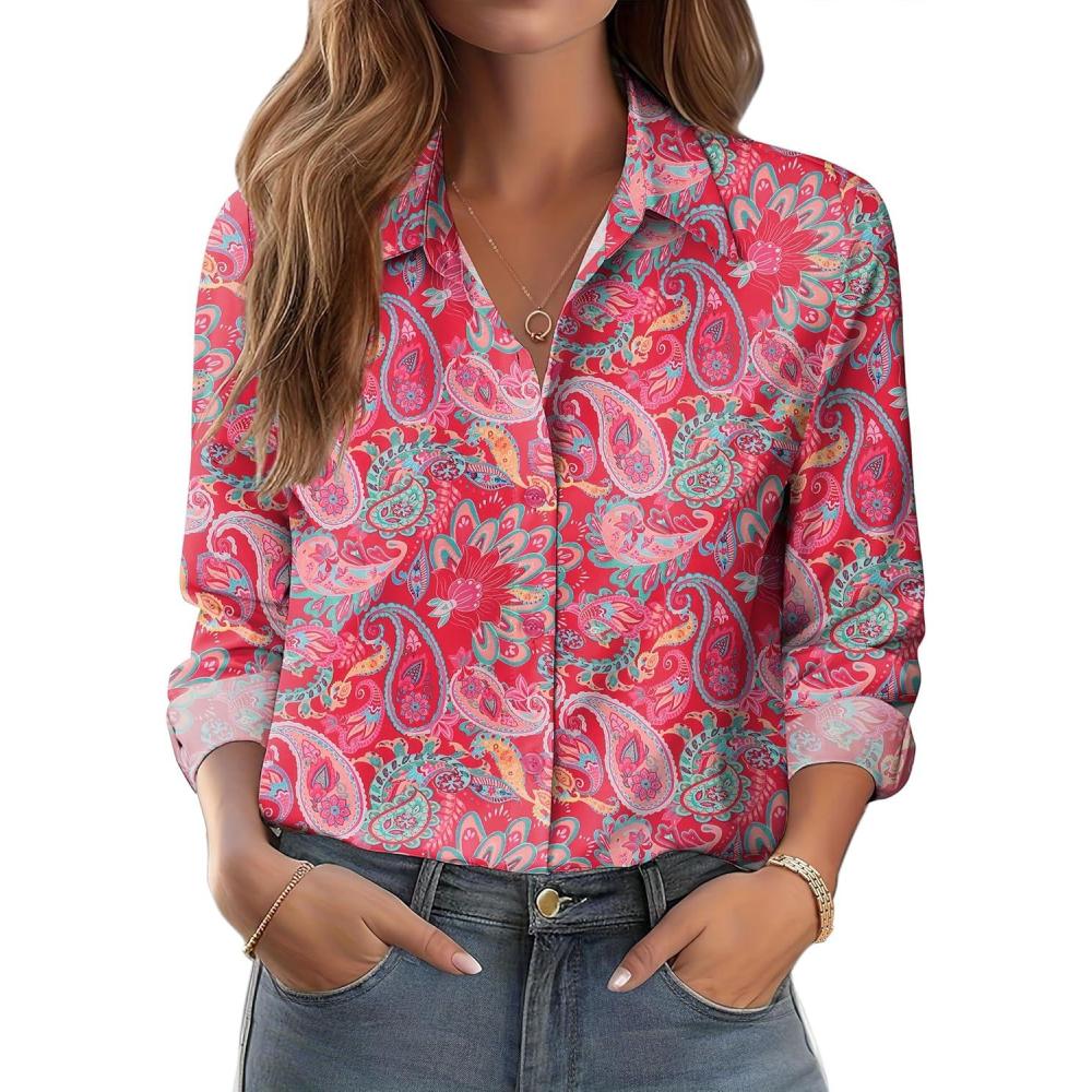 imageZeagoo Button Down Shirts for Women Dressy Floral Printed Long Sleeve Blouse Business Casual Work TopsMz750