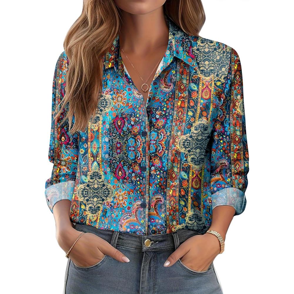 imageZeagoo Button Down Shirts for Women Dressy Floral Printed Long Sleeve Blouse Business Casual Work TopsMz779