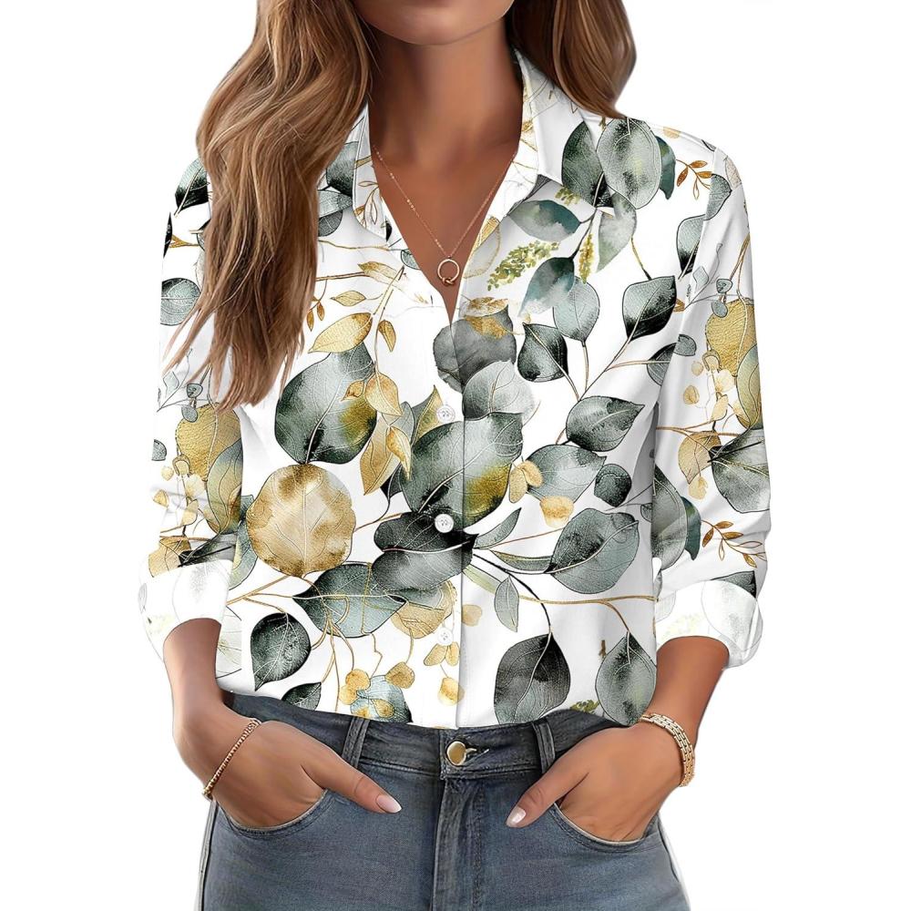 imageZeagoo Button Down Shirts for Women Dressy Floral Printed Long Sleeve Blouse Business Casual Work TopsSp99