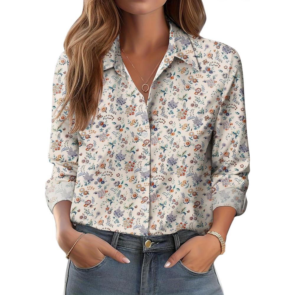 imageZeagoo Button Down Shirts for Women Dressy Floral Printed Long Sleeve Blouse Business Casual Work TopsXh216