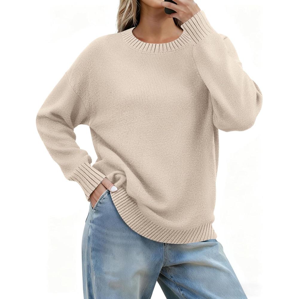 imageZeagoo Fall Sweaters for Women 2026 Long Sleeve Crewneck Ribbed Knit Pullover Sweater Loose Fit Basic Jumper TopsA Warm Apricot