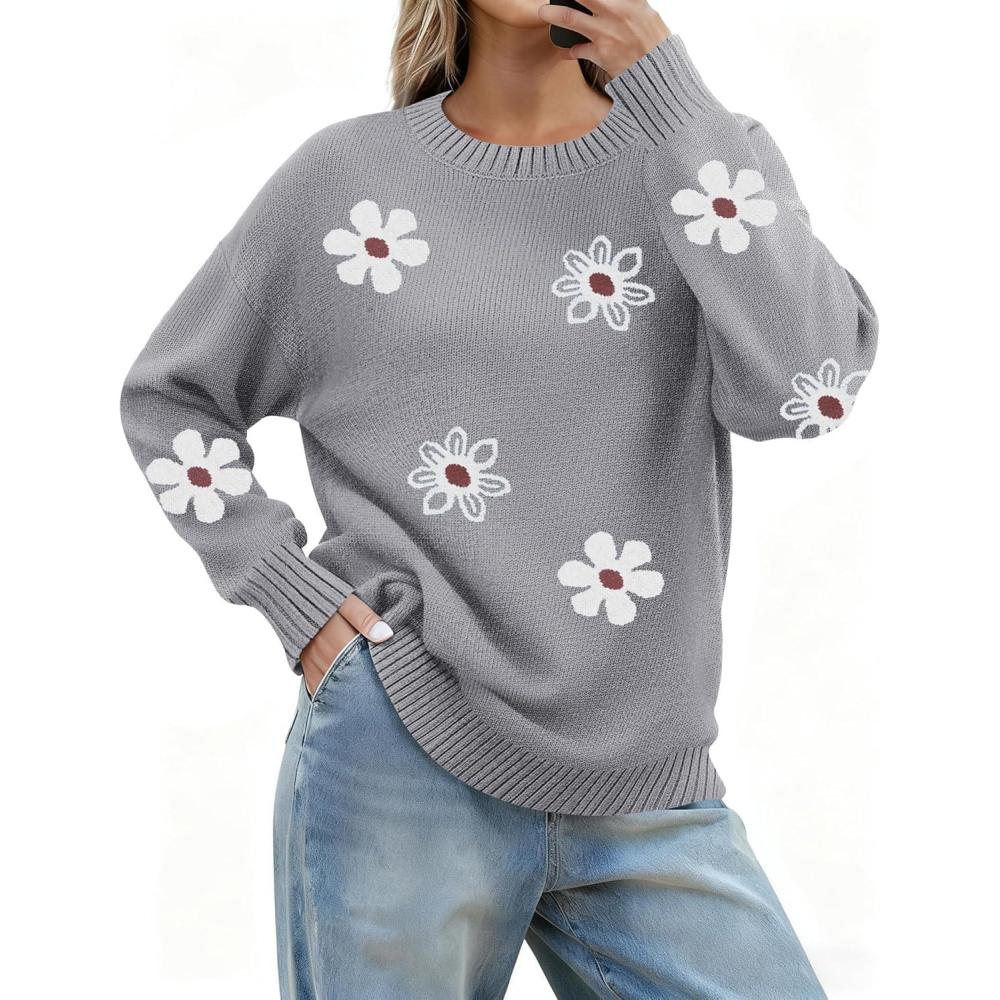 imageZeagoo Fall Sweaters for Women 2026 Long Sleeve Crewneck Ribbed Knit Pullover Sweater Loose Fit Basic Jumper TopsAa Flower192