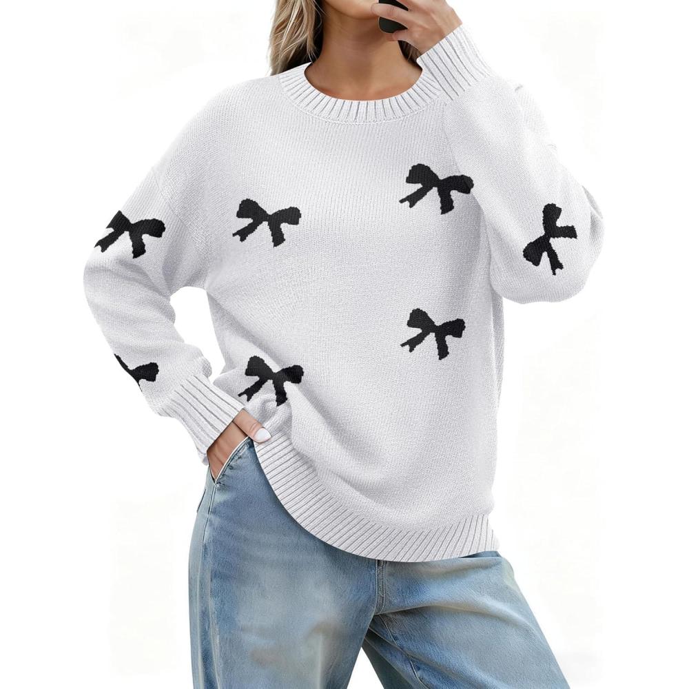 imageZeagoo Fall Sweaters for Women 2026 Long Sleeve Crewneck Ribbed Knit Pullover Sweater Loose Fit Basic Jumper TopsBow612