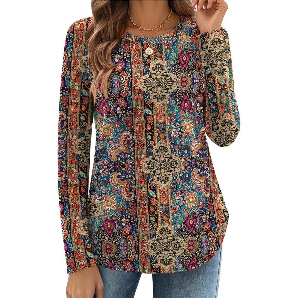 imageZeagoo Long Sleeve Shirts for Women Crew Neck Casual Fall Fashion Blouses Basic Tunic Tops Dressy Work ClothesAmulticolormz721