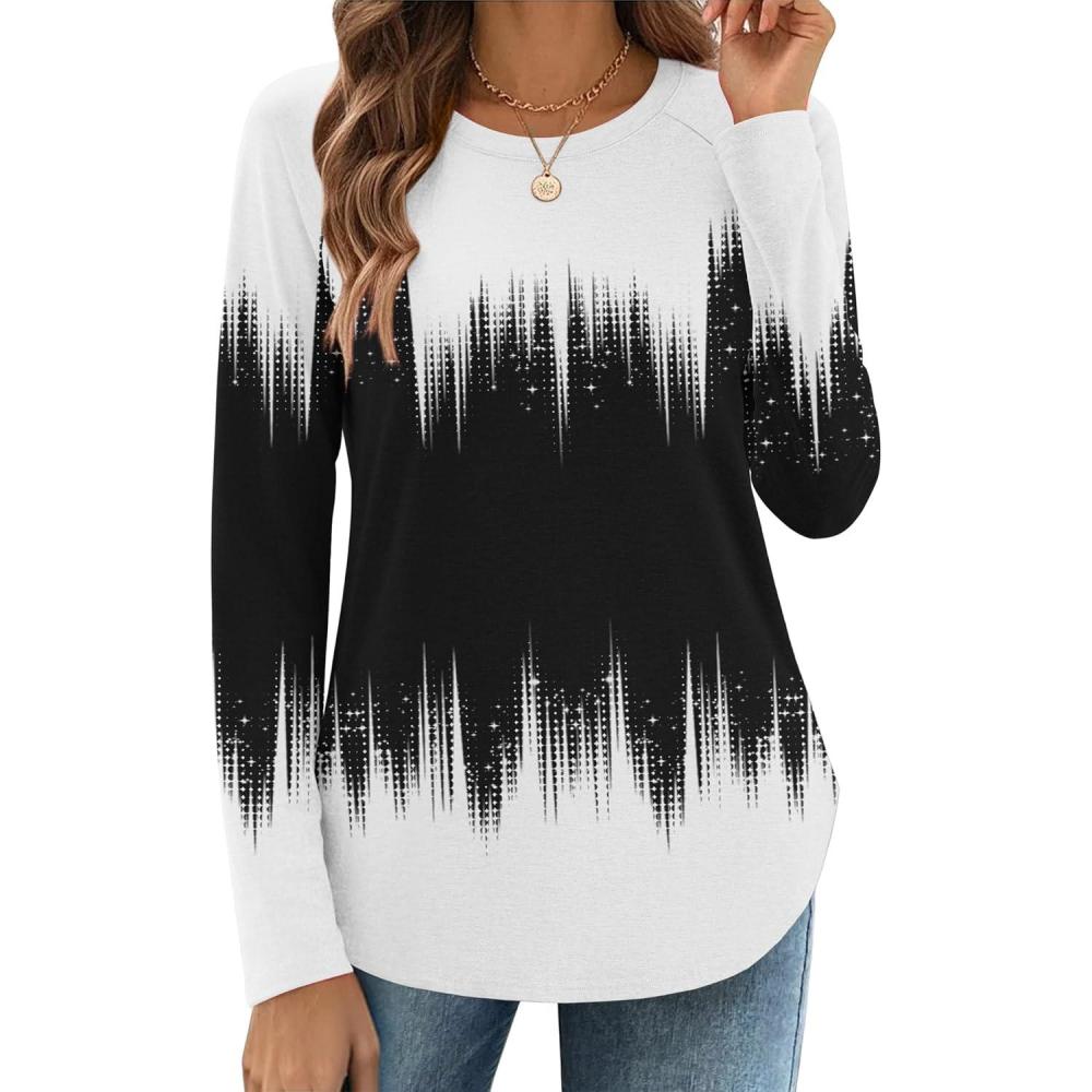 imageZeagoo Long Sleeve Shirts for Women Crew Neck Casual Fall Fashion Blouses Basic Tunic Tops Dressy Work ClothesBlack Whitejb204