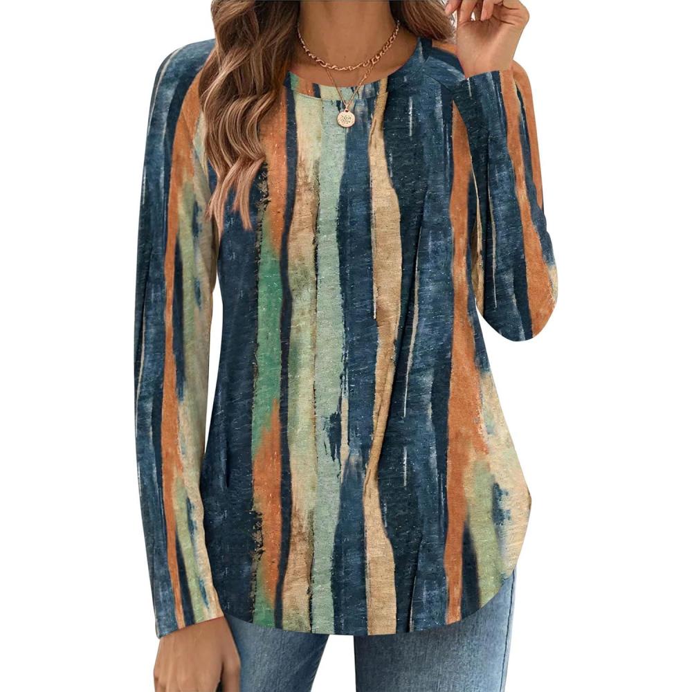 imageZeagoo Long Sleeve Shirts for Women Crew Neck Casual Fall Fashion Blouses Basic Tunic Tops Dressy Work ClothesMulticolorcx289