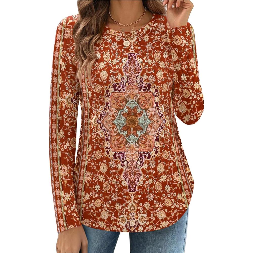 imageZeagoo Long Sleeve Shirts for Women Crew Neck Casual Fall Fashion Blouses Basic Tunic Tops Dressy Work ClothesMulticolormz811
