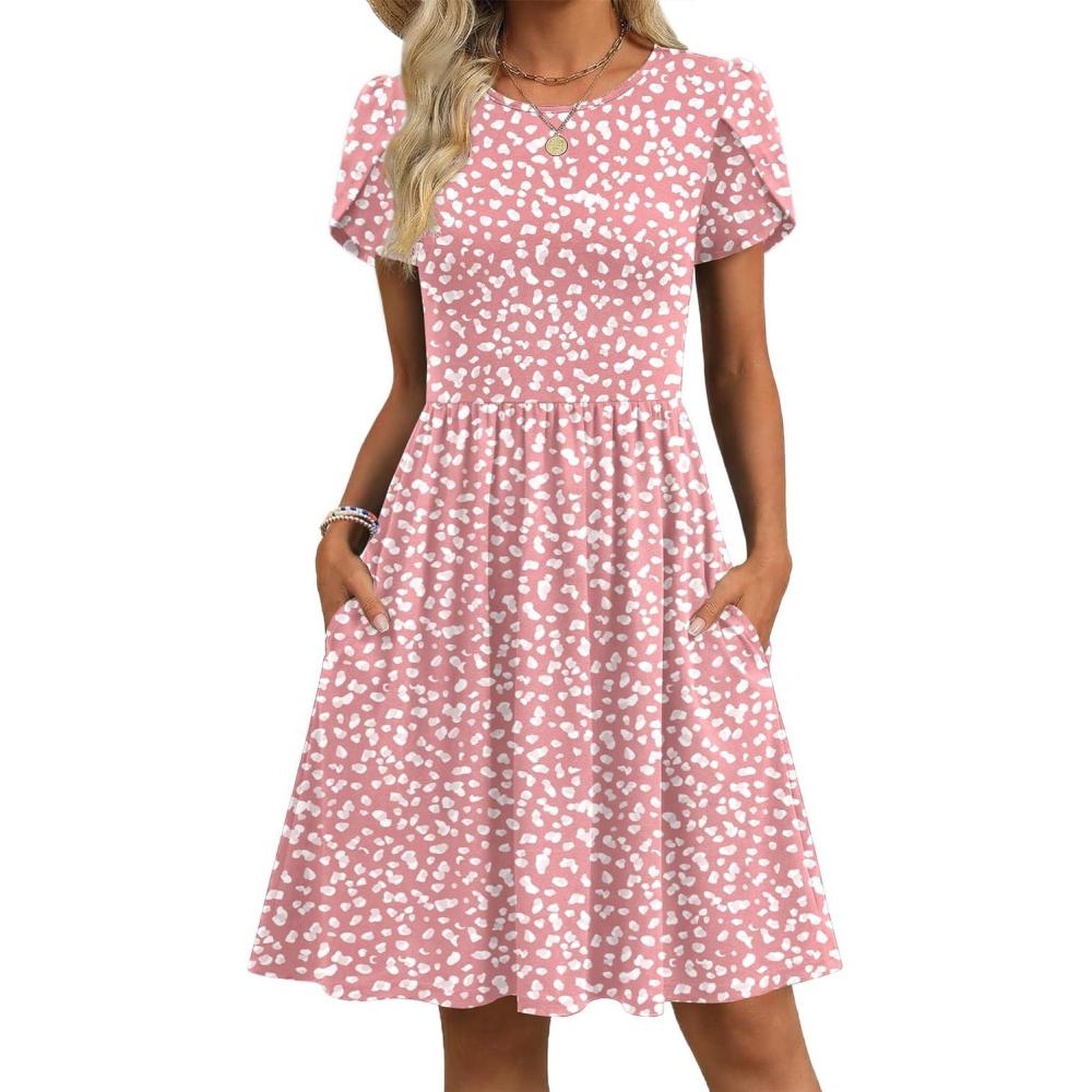 imageZeagoo Women Summer Dress 2026 Short Sleeve Aline Mini Dresses with Pockets Casual Swing Tshirt Dress Vocation Beach SundressJh589