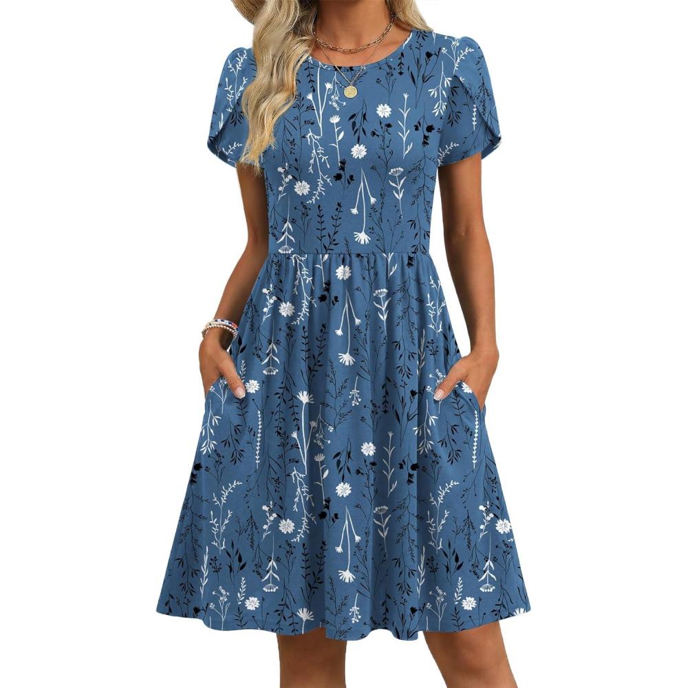 imageZeagoo Women Summer Dress 2026 Short Sleeve Aline Mini Dresses with Pockets Casual Swing Tshirt Dress Vocation Beach SundressSf334