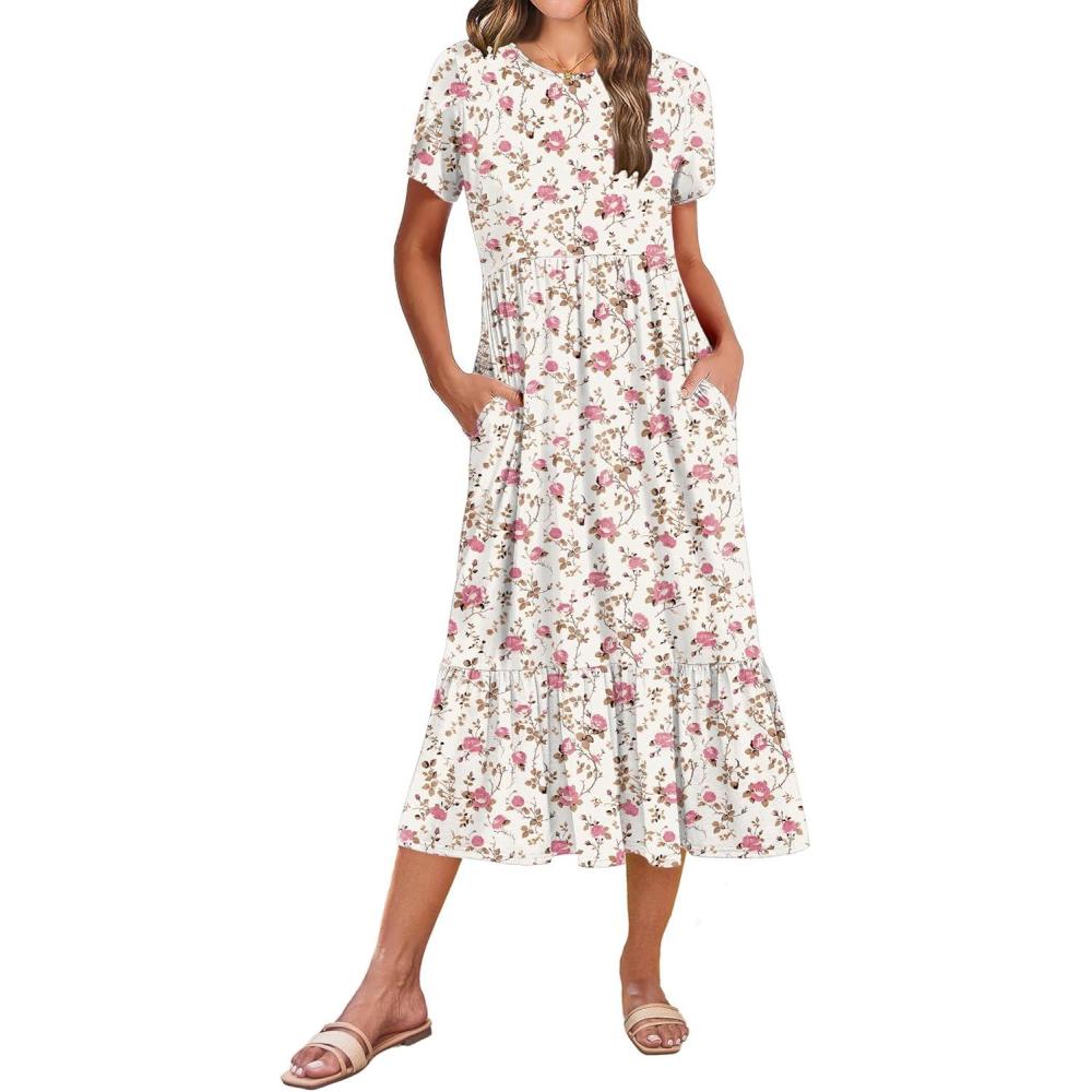 imageZeagoo Women Summer Midi A Line Dress Short Sleeve Casual Flowy Tiered Beach Long Sundress with Pockets 2026 Vacation TravelBf310