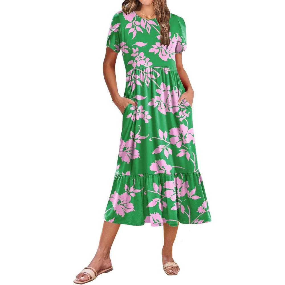 imageZeagoo Women Summer Midi A Line Dress Short Sleeve Casual Flowy Tiered Beach Long Sundress with Pockets 2026 Vacation TravelDh594