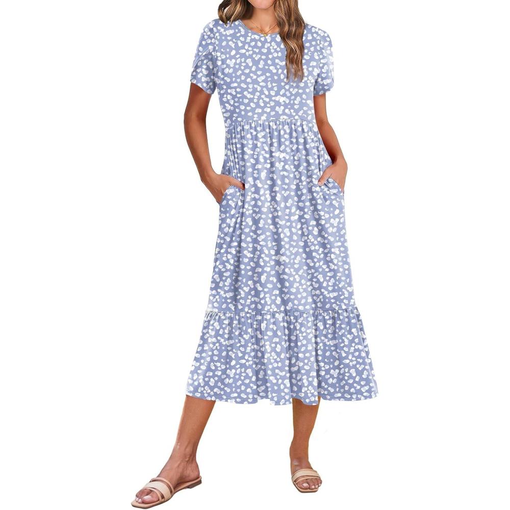 imageZeagoo Women Summer Midi A Line Dress Short Sleeve Casual Flowy Tiered Beach Long Sundress with Pockets 2026 Vacation TravelJh529