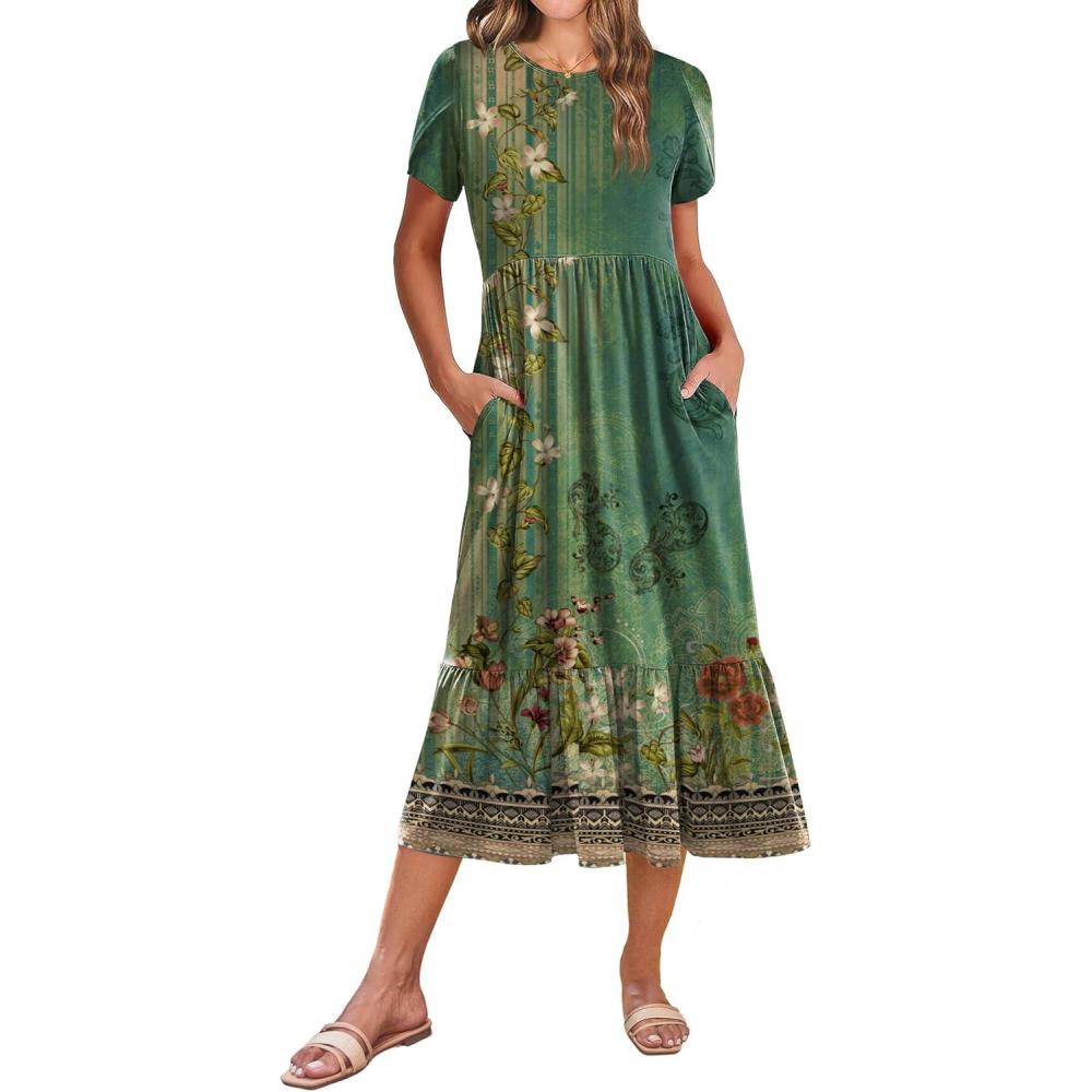 imageZeagoo Women Summer Midi A Line Dress Short Sleeve Casual Flowy Tiered Beach Long Sundress with Pockets 2026 Vacation TravelMz840