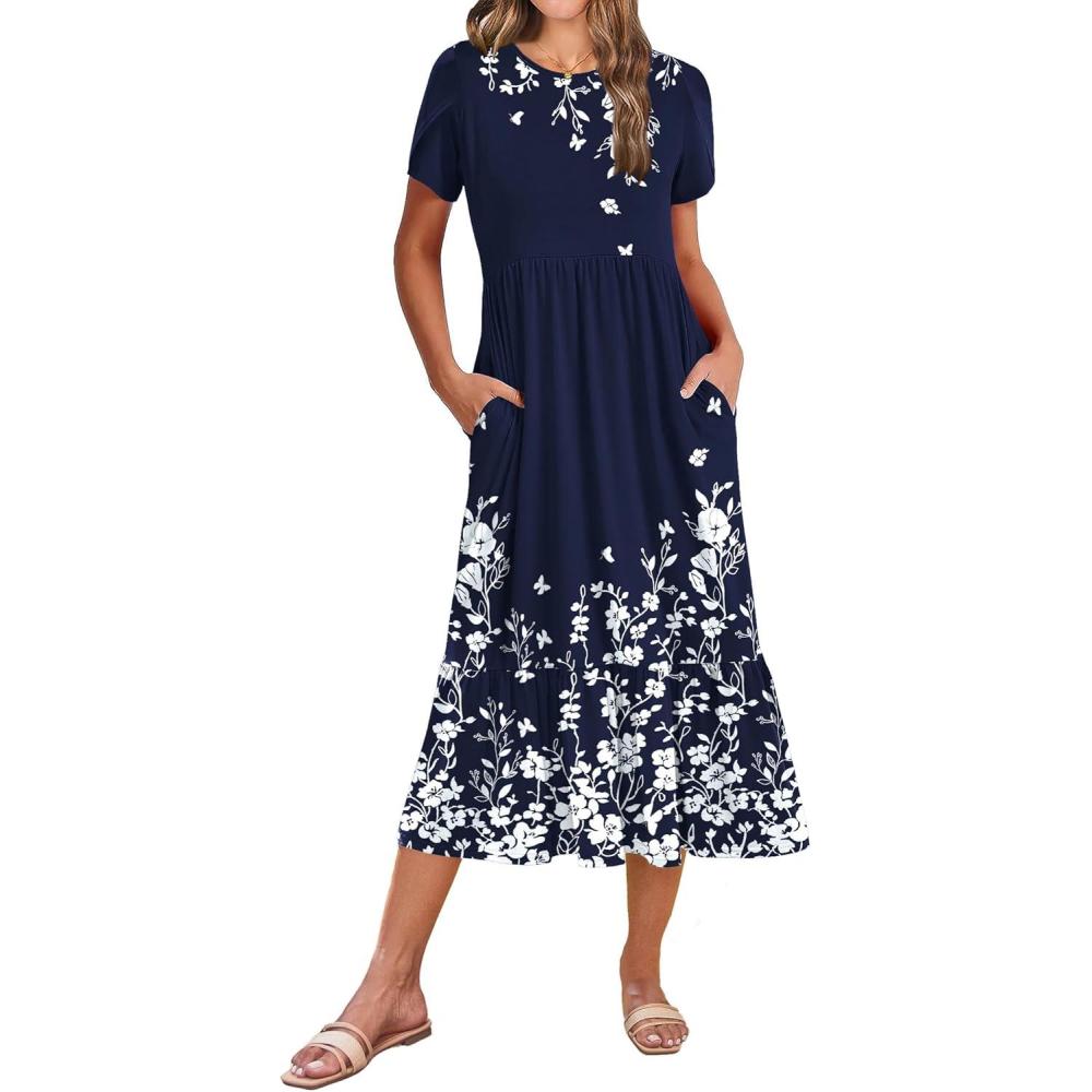 imageZeagoo Women Summer Midi A Line Dress Short Sleeve Casual Flowy Tiered Beach Long Sundress with Pockets 2026 Vacation TravelSf103