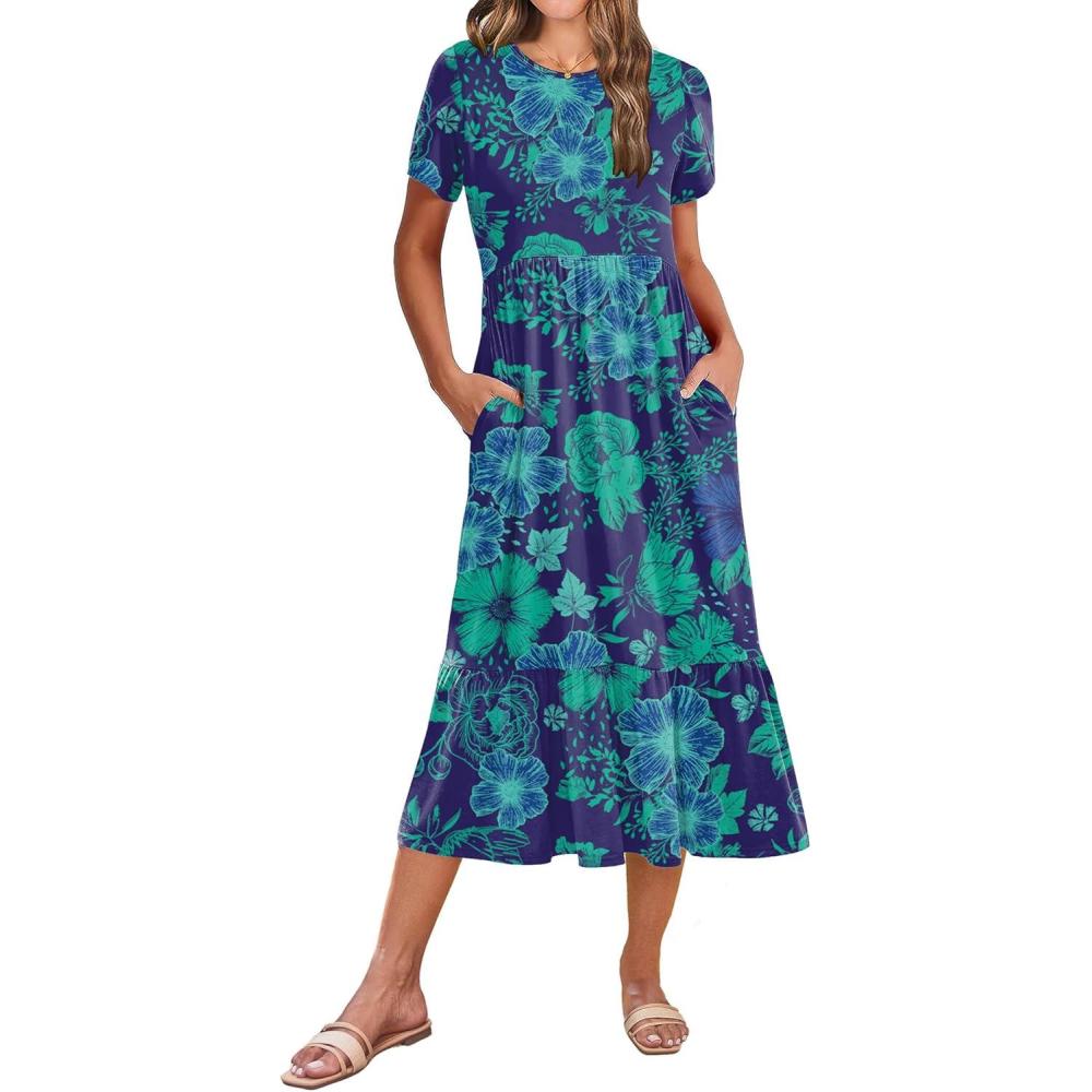 imageZeagoo Women Summer Midi A Line Dress Short Sleeve Casual Flowy Tiered Beach Long Sundress with Pockets 2026 Vacation TravelSf114