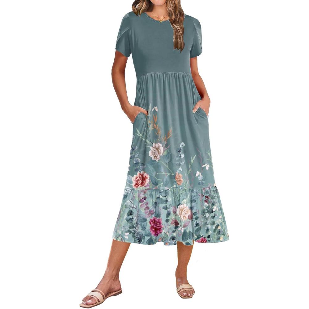 imageZeagoo Women Summer Midi A Line Dress Short Sleeve Casual Flowy Tiered Beach Long Sundress with Pockets 2026 Vacation TravelWf115