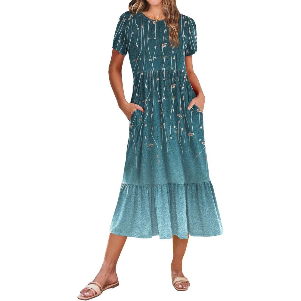 imageZeagoo Women Summer Midi A Line Dress Short Sleeve Casual Flowy Tiered Beach Long Sundress with Pockets 2026 Vacation TravelXh363
