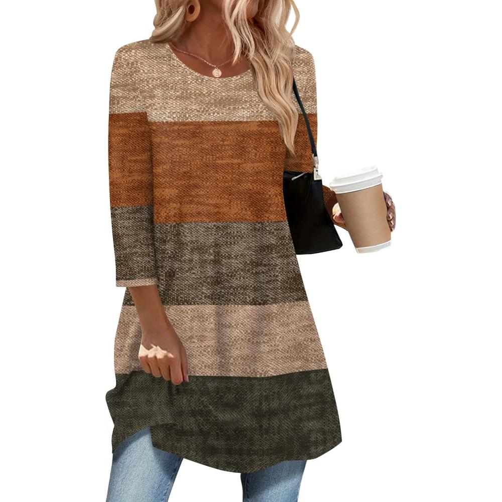 imageZeagoo Women Tops 34 Sleeve Dressy Casual Plus Size Tunics to Wear with Leggings Swing Flare TShirt Loose BlousesKhakijh398