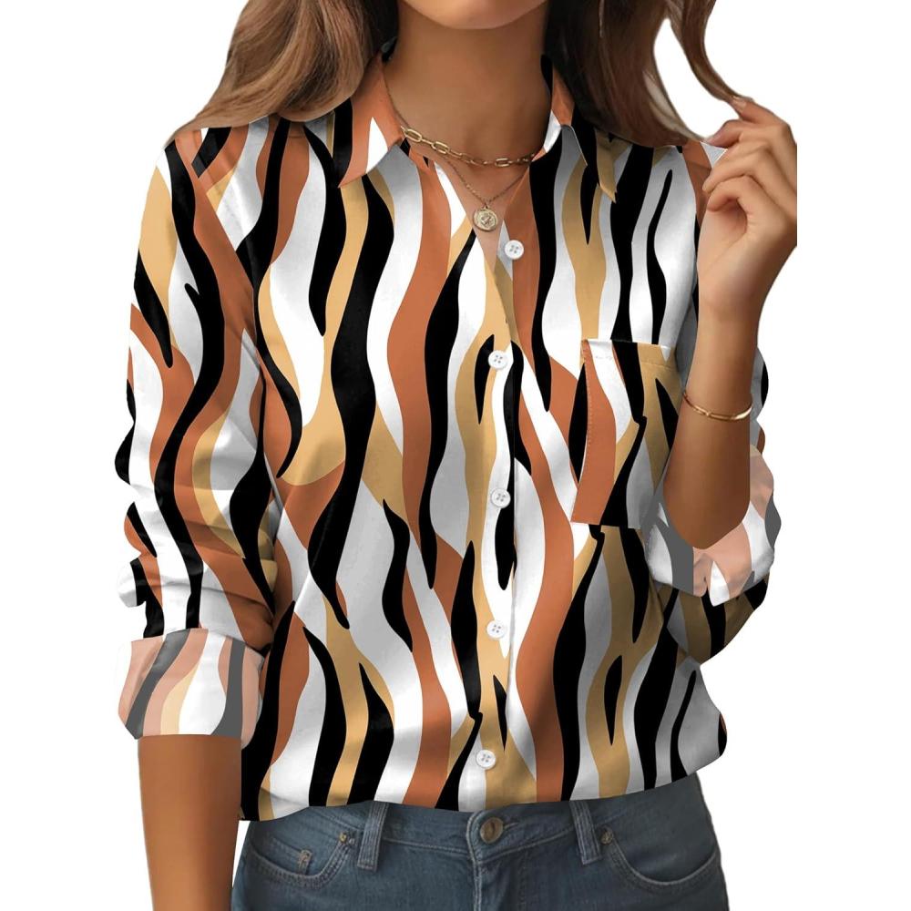 imageZeagoo Womens Button Down Shirt Long Sleeve Blouse Business Work Tops Dressy Casual Floral Printed Outfits with PocketCx123