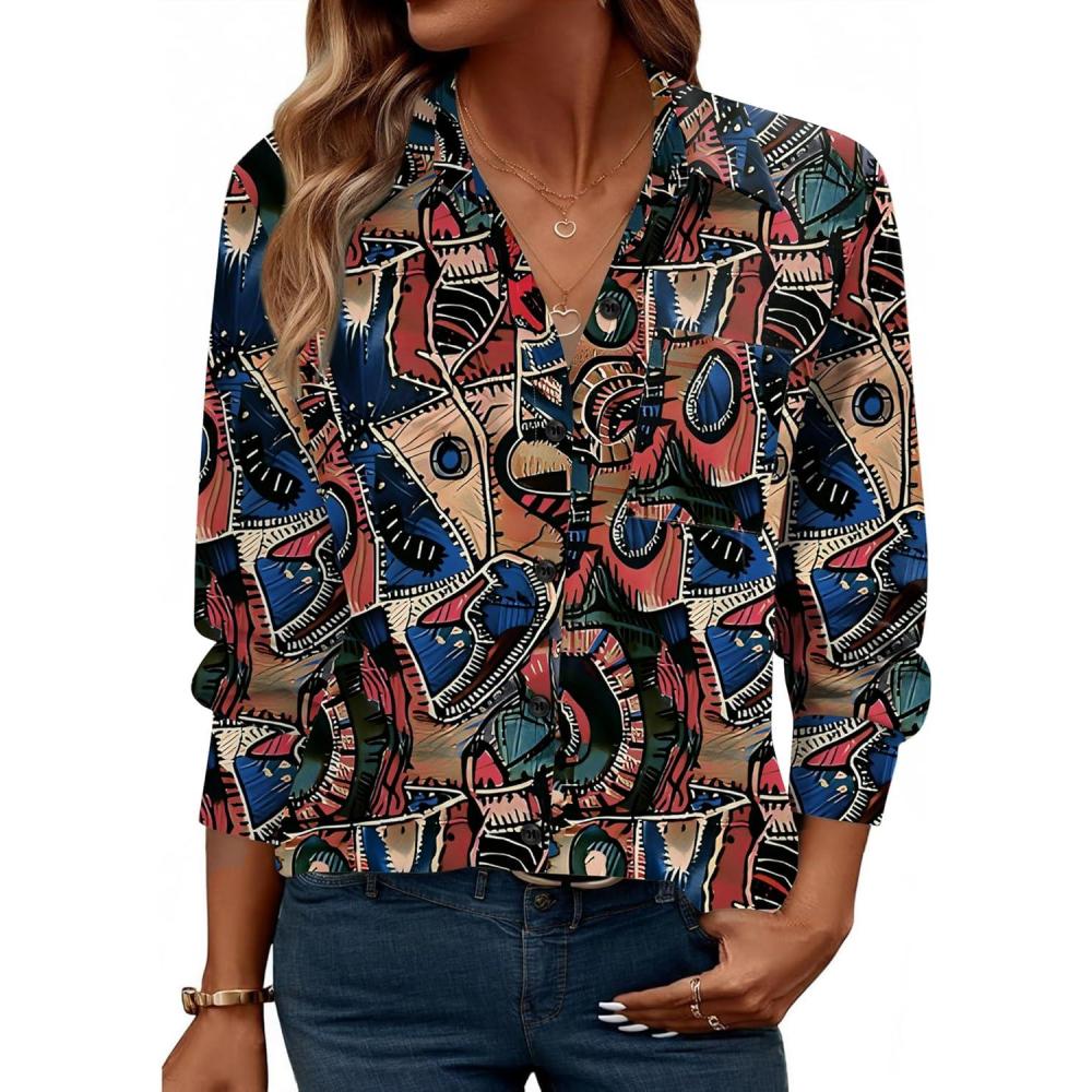 imageZeagoo Womens Button Down Shirt Long Sleeve Blouse Business Work Tops Dressy Casual Floral Printed Outfits with PocketCx255