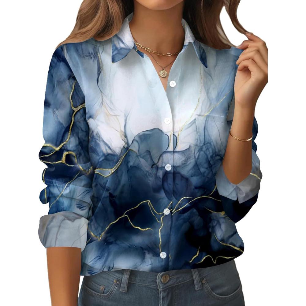 imageZeagoo Womens Button Down Shirt Long Sleeve Blouse Business Work Tops Dressy Casual Floral Printed Outfits with PocketCx297